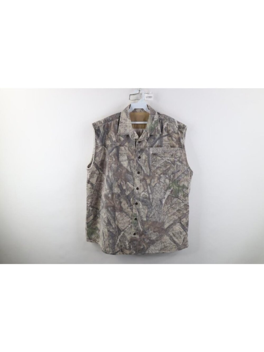 Vtg 90s Y2K Streetwear Mens 2XL Faded Camouflage Cut Off Collared Button Shirt